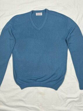 VTG PREGO USA 80’s Men’s V-Neck 100% Orlon Acrylic Sweater Size Large Sky Blue